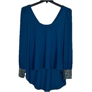 Very J Women's Sz Small Dark Marine Blue Tunic With Beaded Sleeve Cuffs (E)